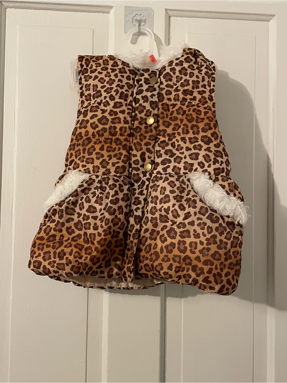 Little Lass Pink Faux Fur Hooded vest with Leopard Accent Size 5